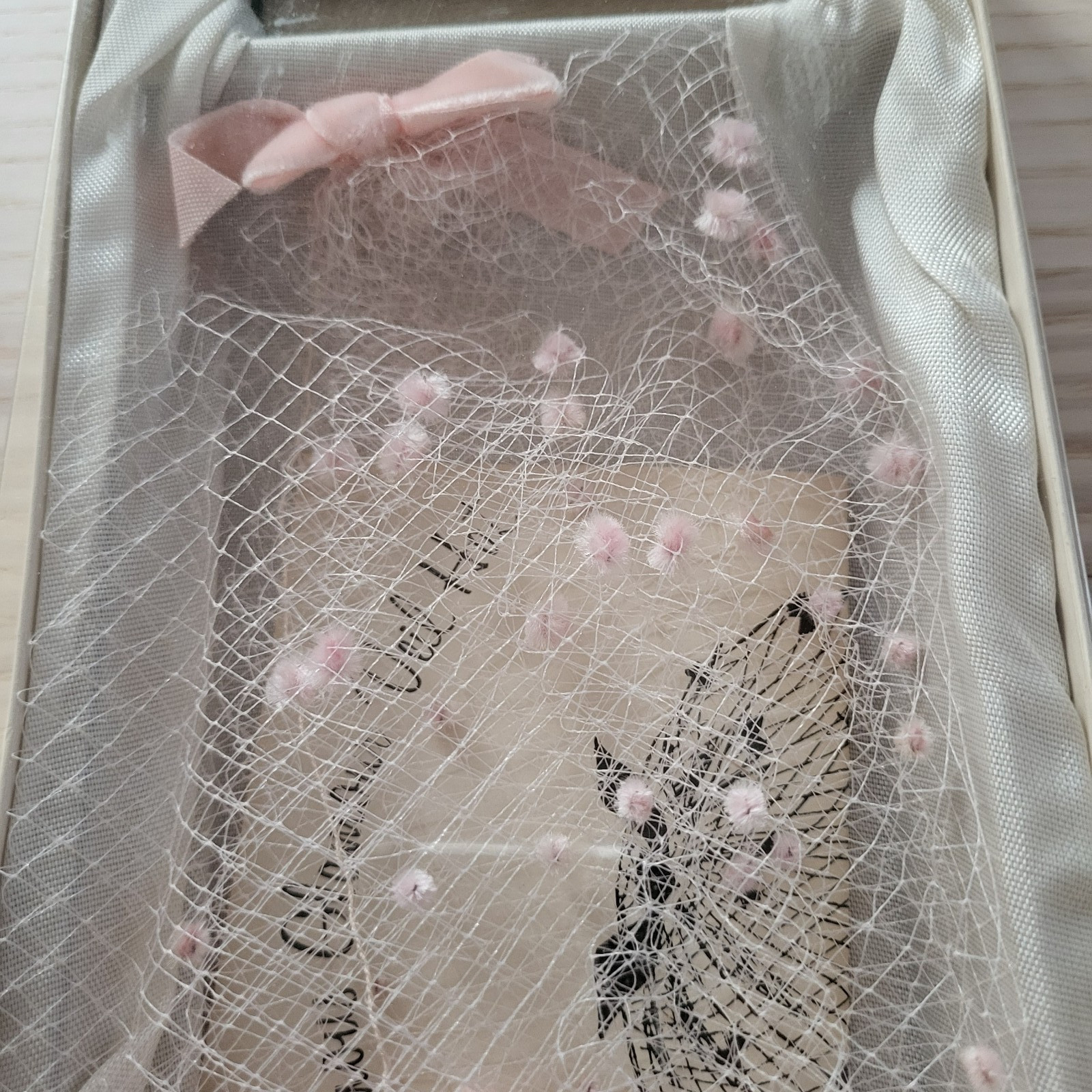 Vtg 1950s Pink Velvet Bow Birdcage Veil Net Hat Hair Piece + Key Holder with Box