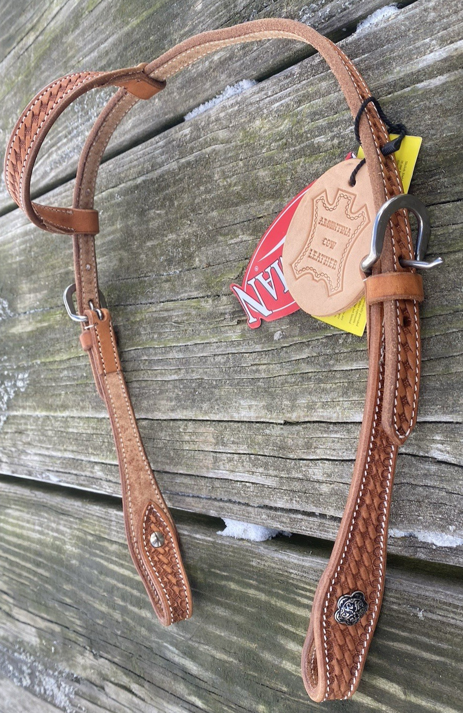 Miniature horse /pony basket tooled Western one ear headstall w/fancy conchos
