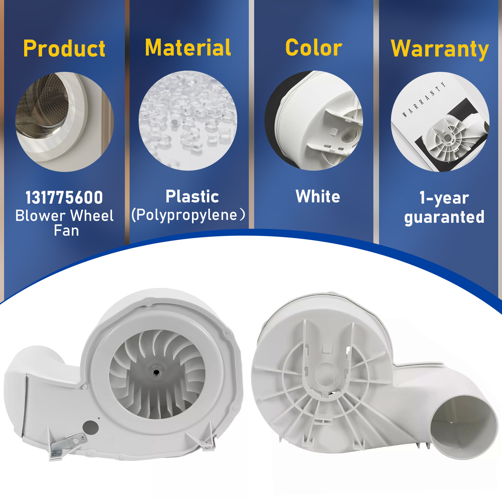 #131775600 Blower Wheel Housing Assembly For Frigidaire, Kenmore, Sears Dryer