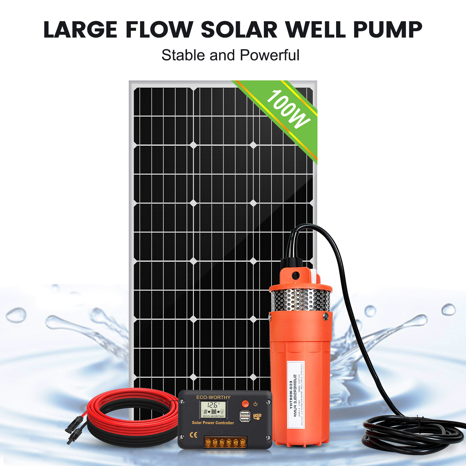 Solar Water Pump Kit -12V DC Submersible Well Water Pump &100W Solar Panel ,Farm