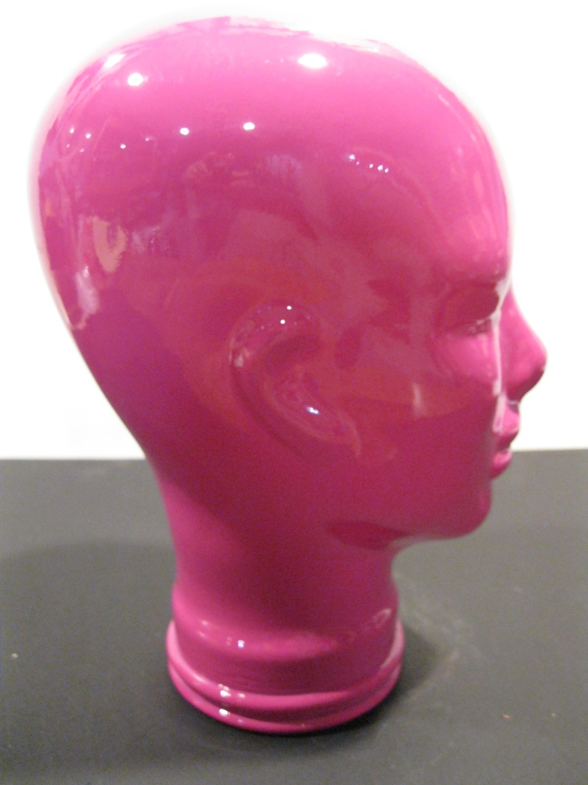 Glass Head, Opaque FUCHSIA , Life Size Mannequin Head. Great for Room Decor.