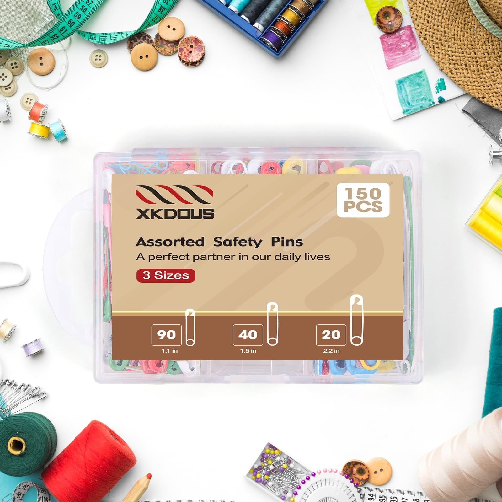 Safety Pins - 150 Pcs Assorted Sizes 6 Color Pins Bulk - Small Large Heavy D...