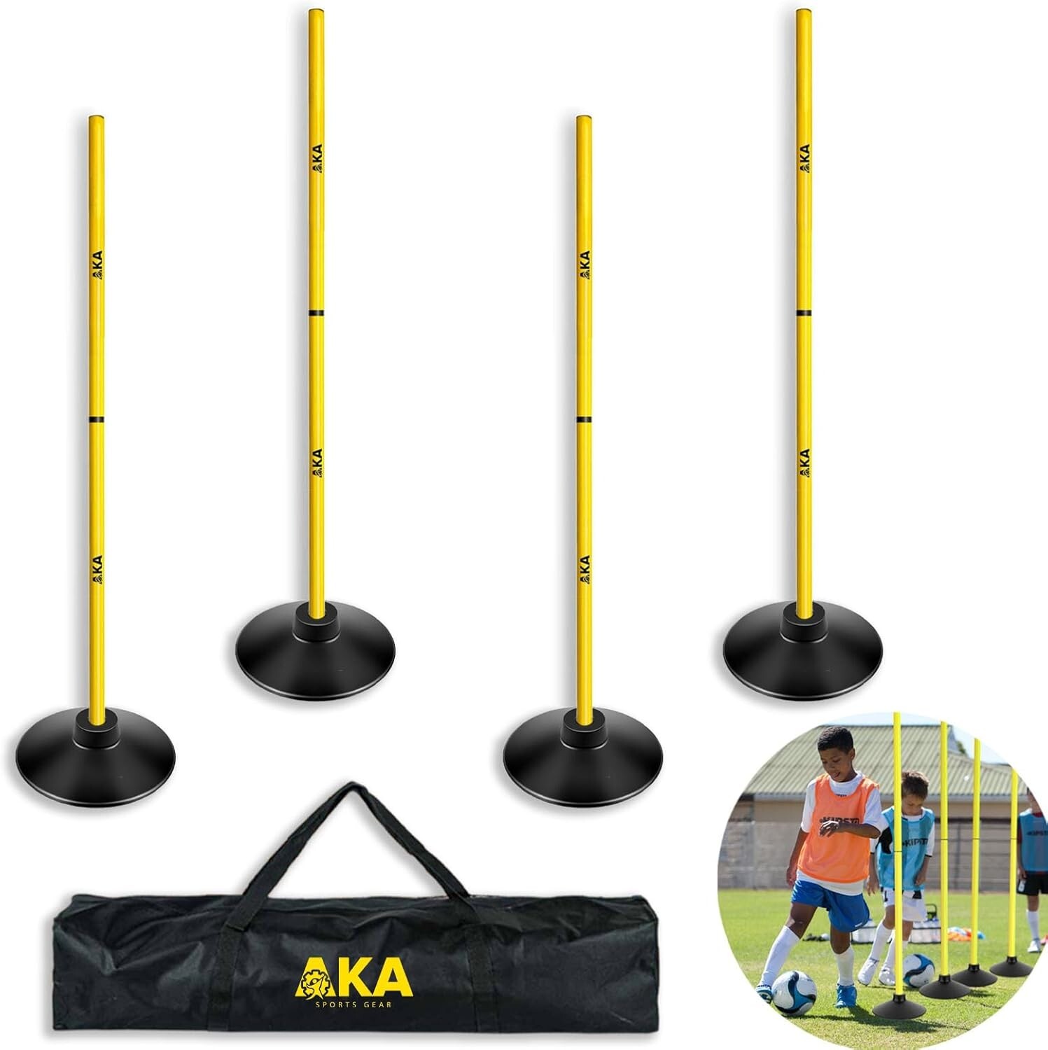 AKA SPORTS GEAR Football Agility Training Pole Accessories (4 Bars with 4 Rubber
