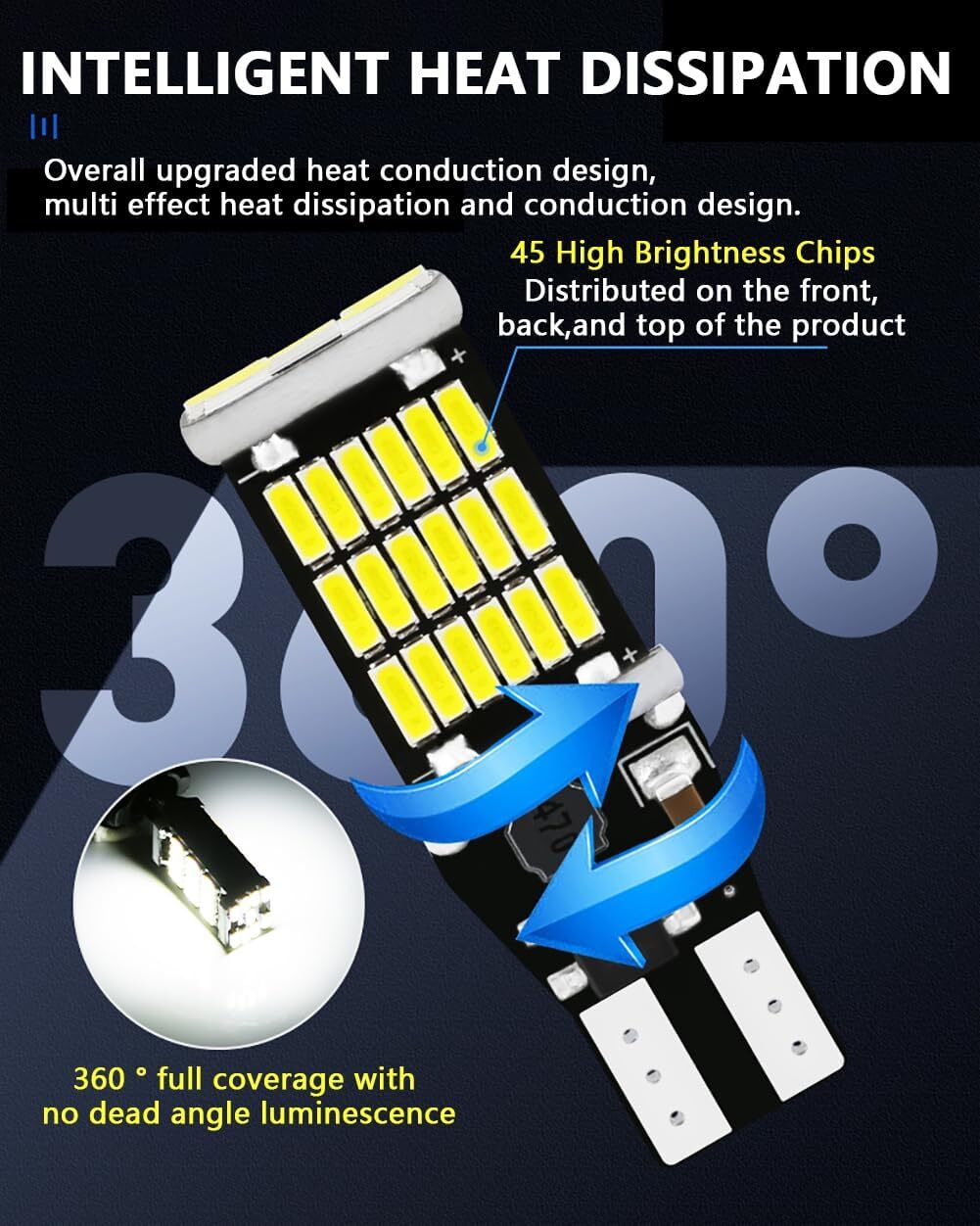 T15 921 912 LED Reverse Backup Light Bulbs W16W 916 6000K Super Bright White