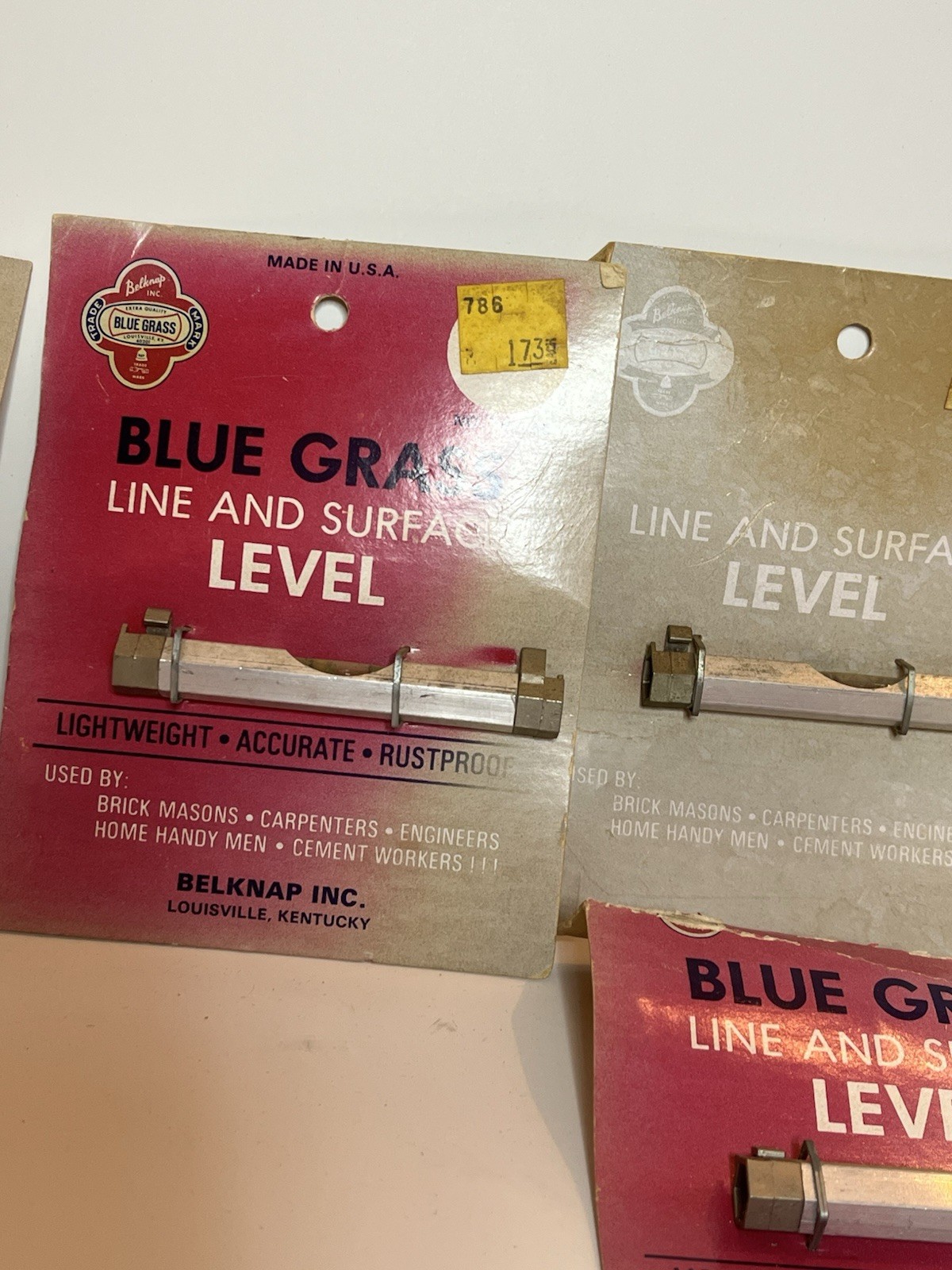 Lot 5 Vintage Belknap Blue Grass Line Surface Level TBG-5S NOS USA Mason Tool