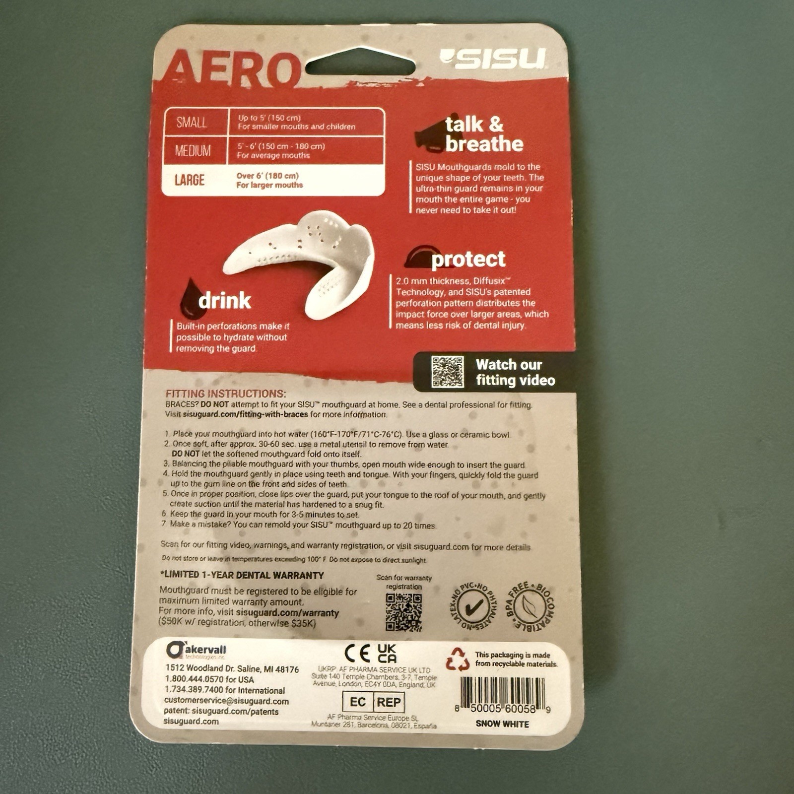 SISU Aero Mouthguard Large Snow White Ultra-Thin Custom Fit Sports Protection