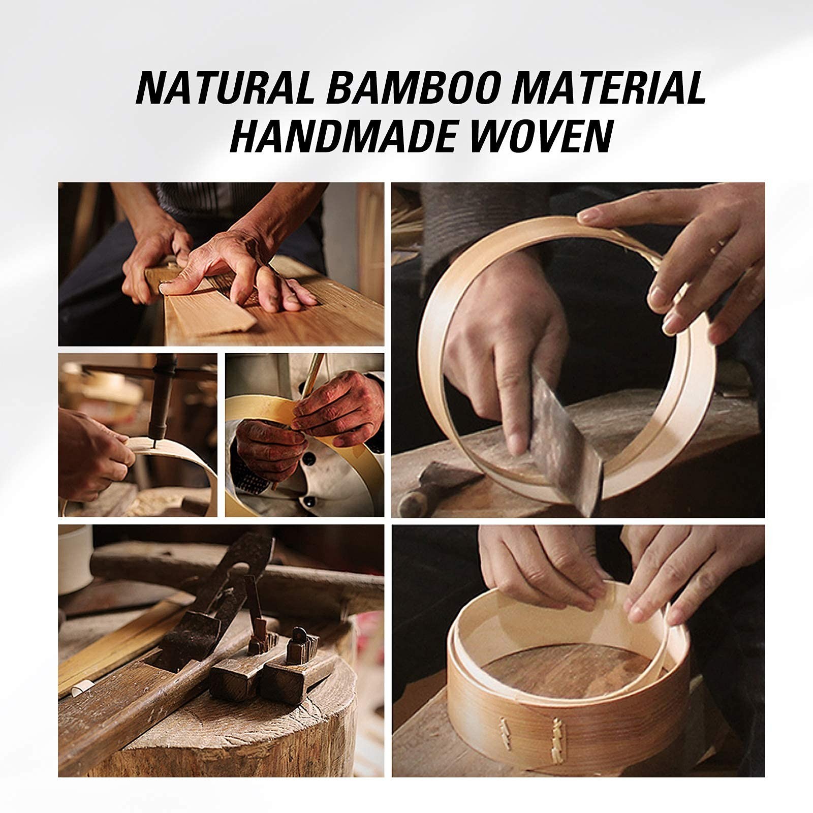 MacaRio Bamboo Steamer Basket Set 10 inch Steamer for Cooking, with Side Hand...