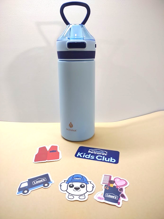 Lowe's Rewards Exclusive Manna 18 Oz Astor Water Bottle W/Pink Sticker Set NEW!!