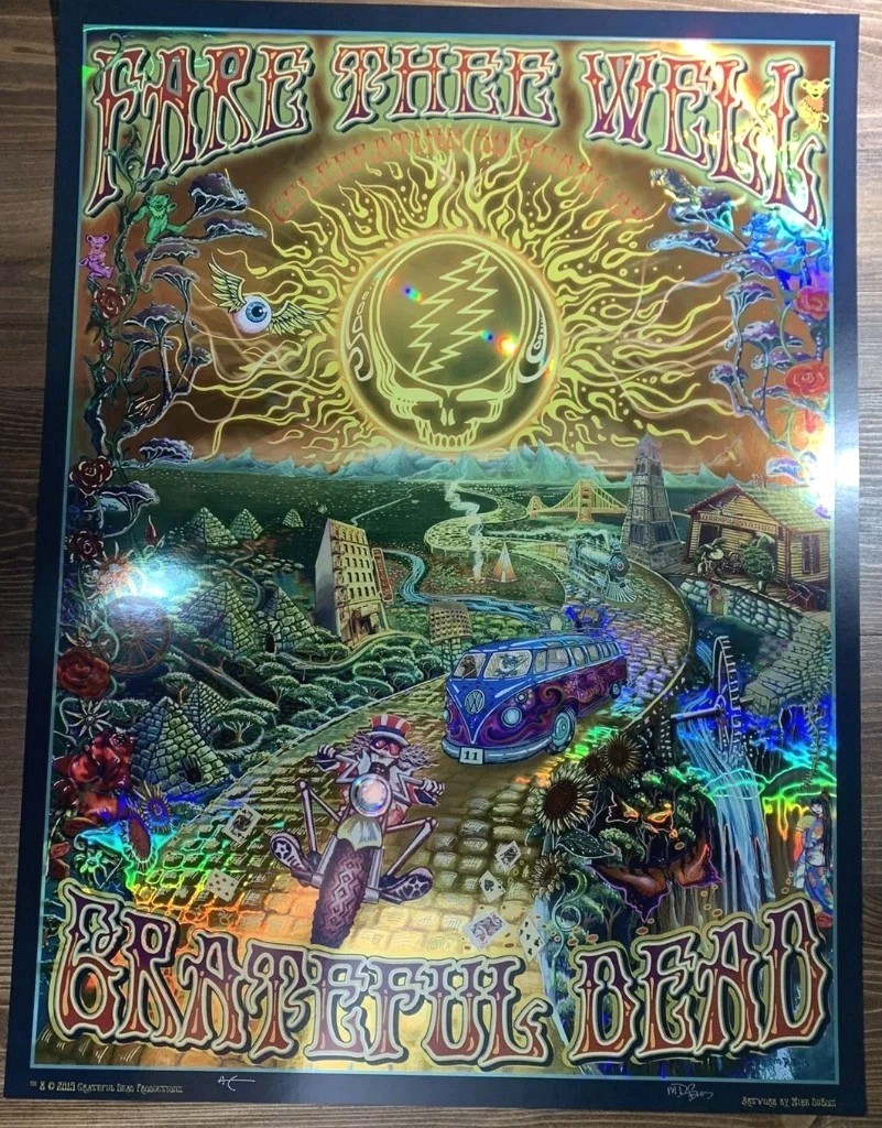 Grateful Dead Poster Mike DuBois Fare Thee Well Foil Hologram Art Golden Road 50