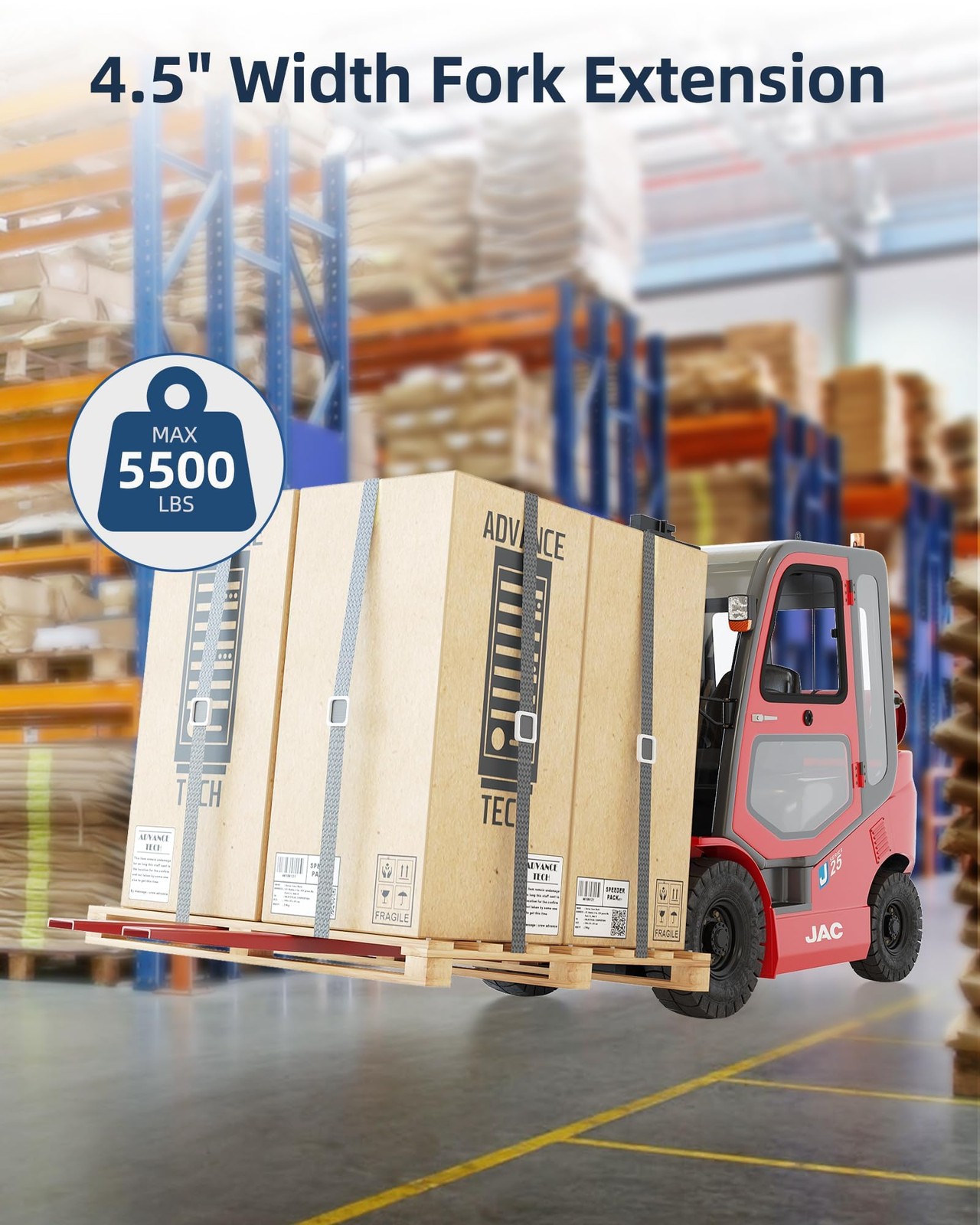 72 Inch Forklift Fork Extensions, 4.5" Width, 5500 LBS Capacity Heavy Duty Steel