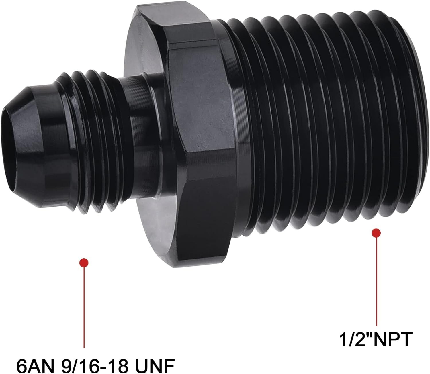 1/2" NPT to 6AN Fitting Male Straight Fittings Adapter Aluminum Black 2Pcs