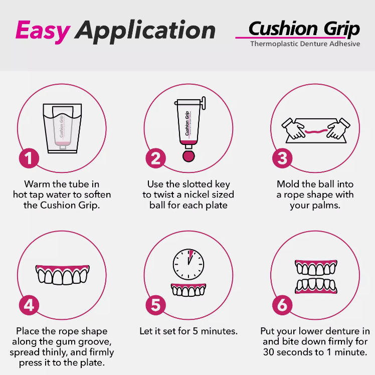 Cushion Grip Soft Thermoplastic Denture Adhesive 1 Oz - (Pack of 1,2,3,4, (5+1)