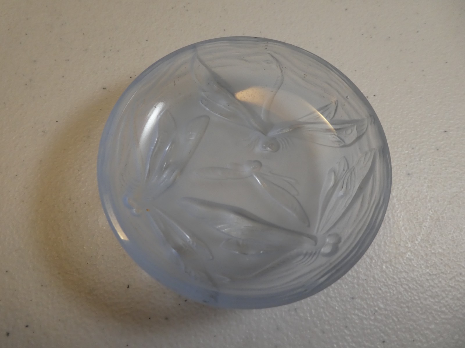 Antique Fenton Glass Art Nouveau Dragonflies Frosted Glass Pin or Salt Dish 3"