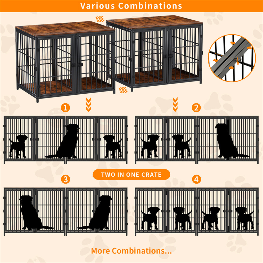 Indestructible Wooden Dog Crate Furniture with Divider for 2 Dogs Cage End Table