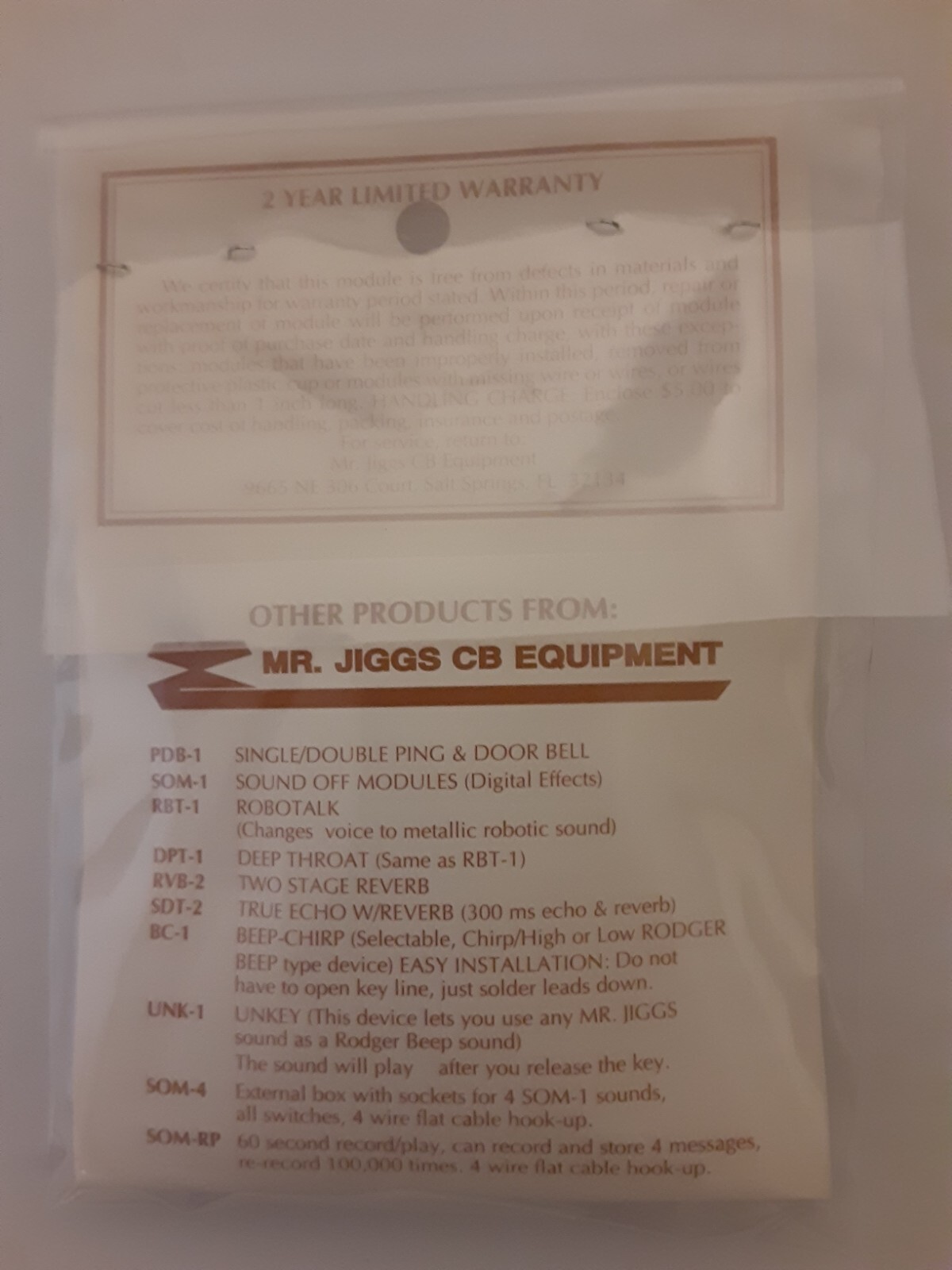 MR. JIGGS RBT-1 DEEP VOICE CHANGER ROBOTALK SPEECH CB NOISE TOY ROBOT MODULE