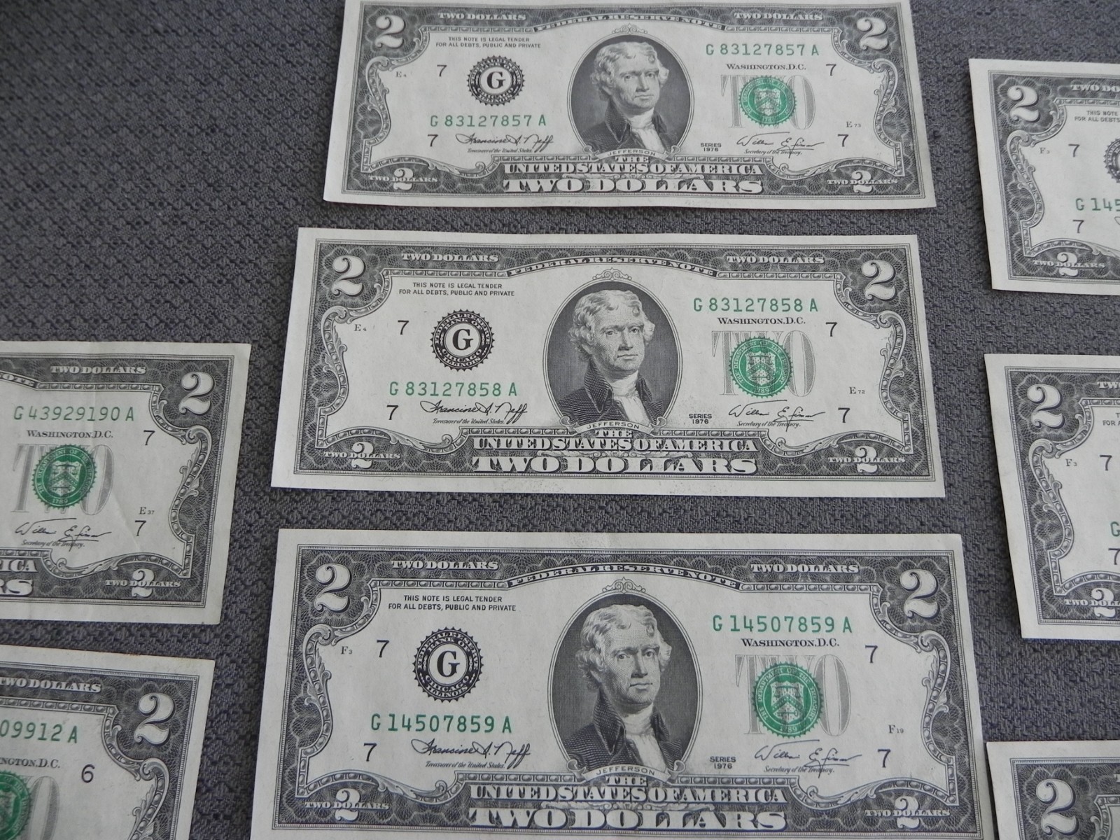 United States $2 Bill LOT Of 20 -1976 9-Uncirculated Sequential Numbers 11-VG !!