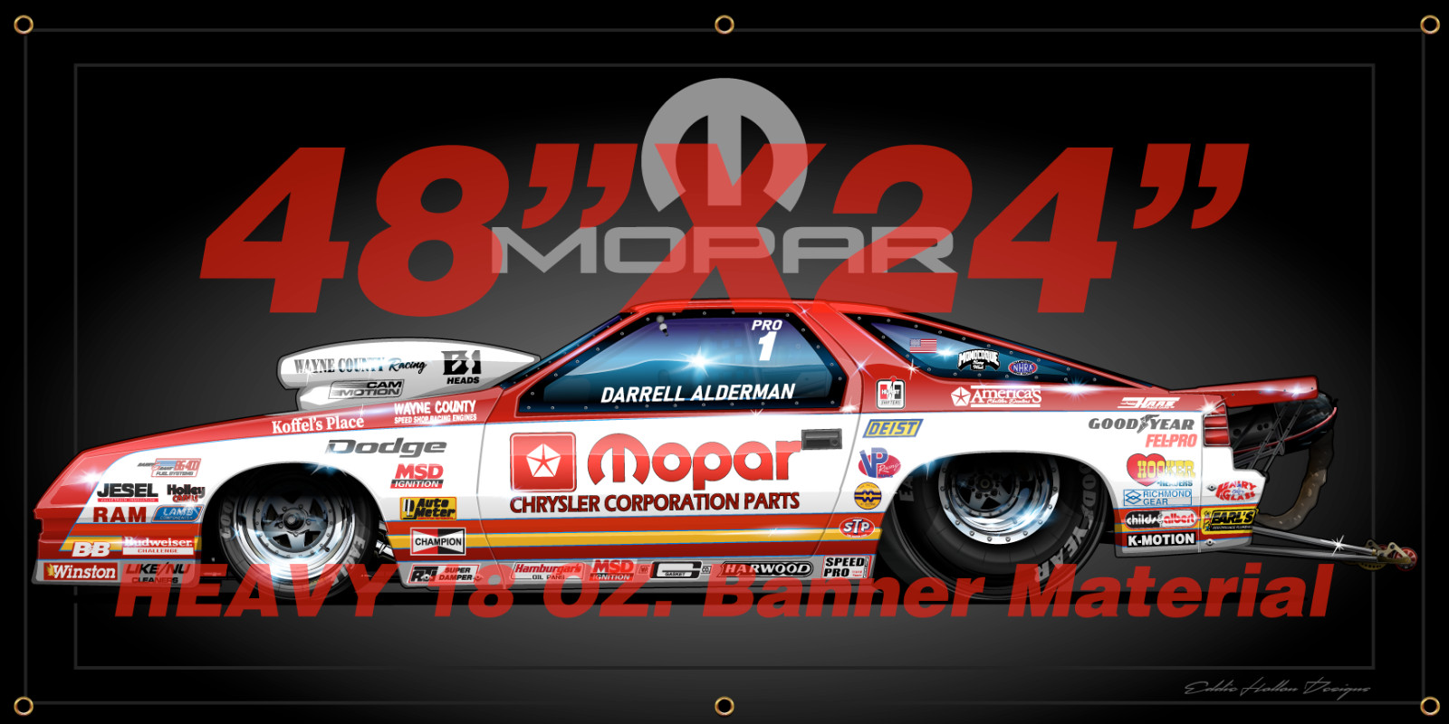 Darrell Alderman Mopar Shop Banner 48"X24" 18oz w grommets (015)