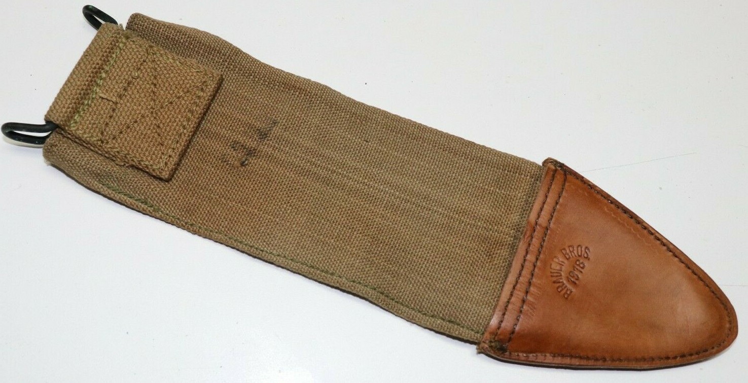 WWI US Tan/khaki Canvas Bolo sheath cover w 1910 belt hanger each E1150