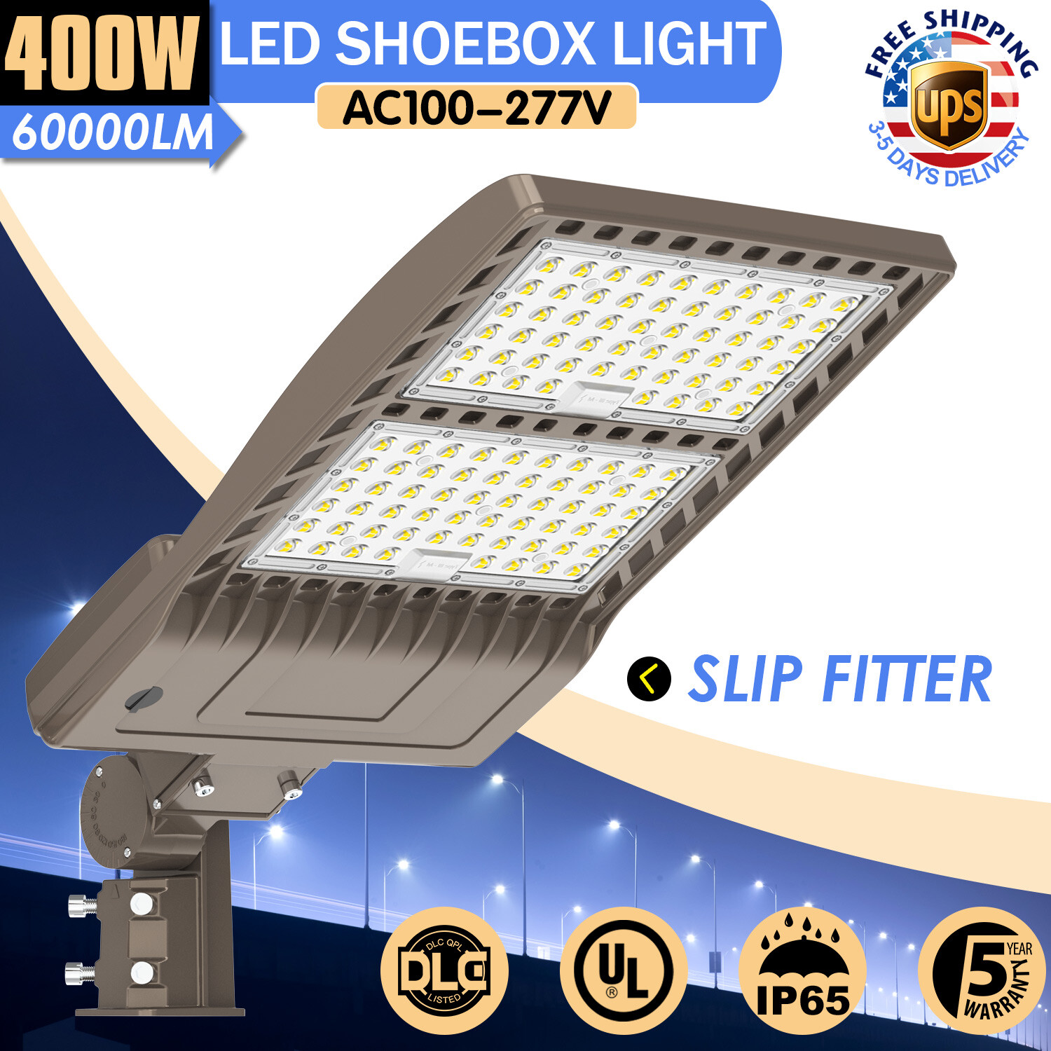 400W LED Shoebox Pole Light Commercial Parking Lot Street Outdoor Lighting 5000K