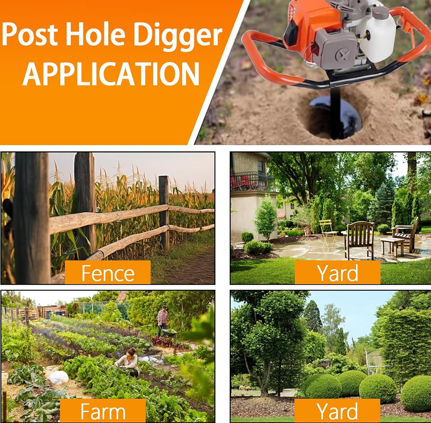 72CC 4HP Gas Powered Post Hole Digger With 4" 8" 12" Earth Auger Digging Engine