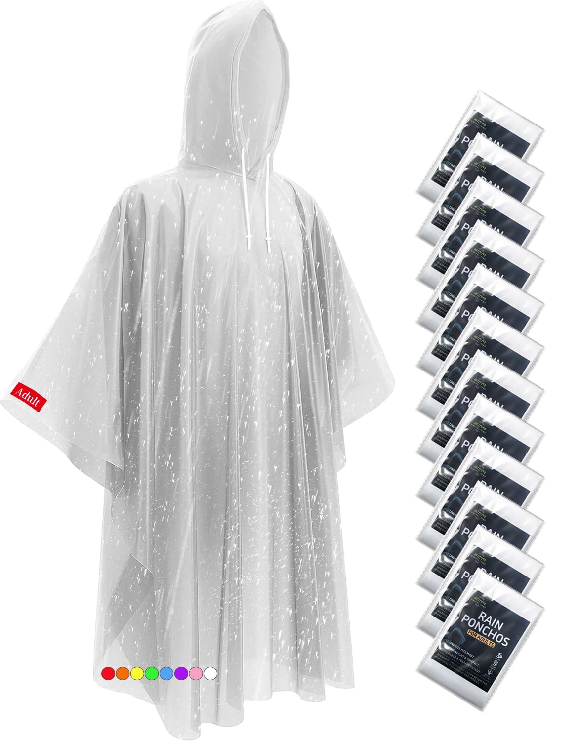 Disposable Rain Ponchos - Extra Long Waterproof Poncho with Hood for Adults, ...