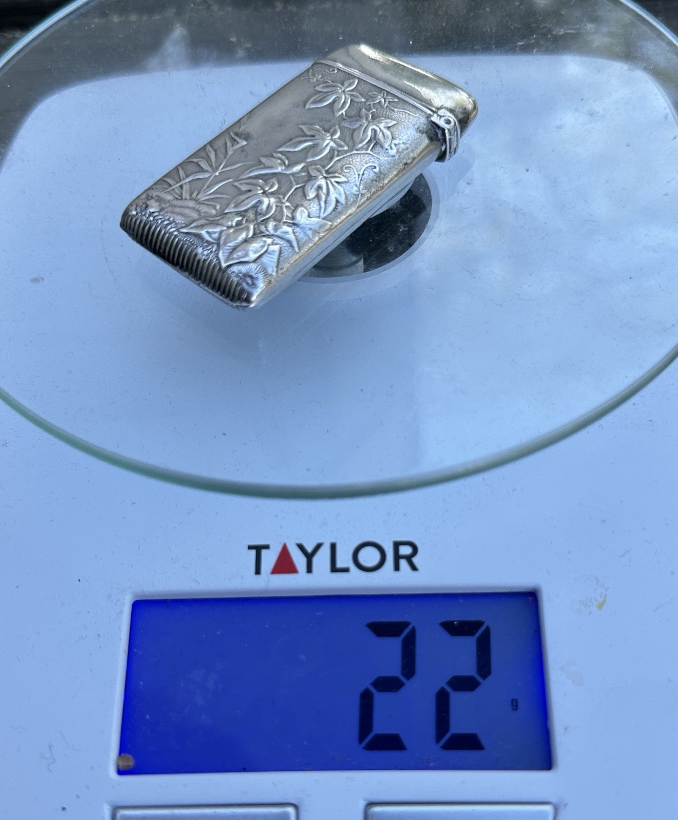 Antique Wood & Hughes Sterling Silver Floral Engraved Vesta Case Match Safe