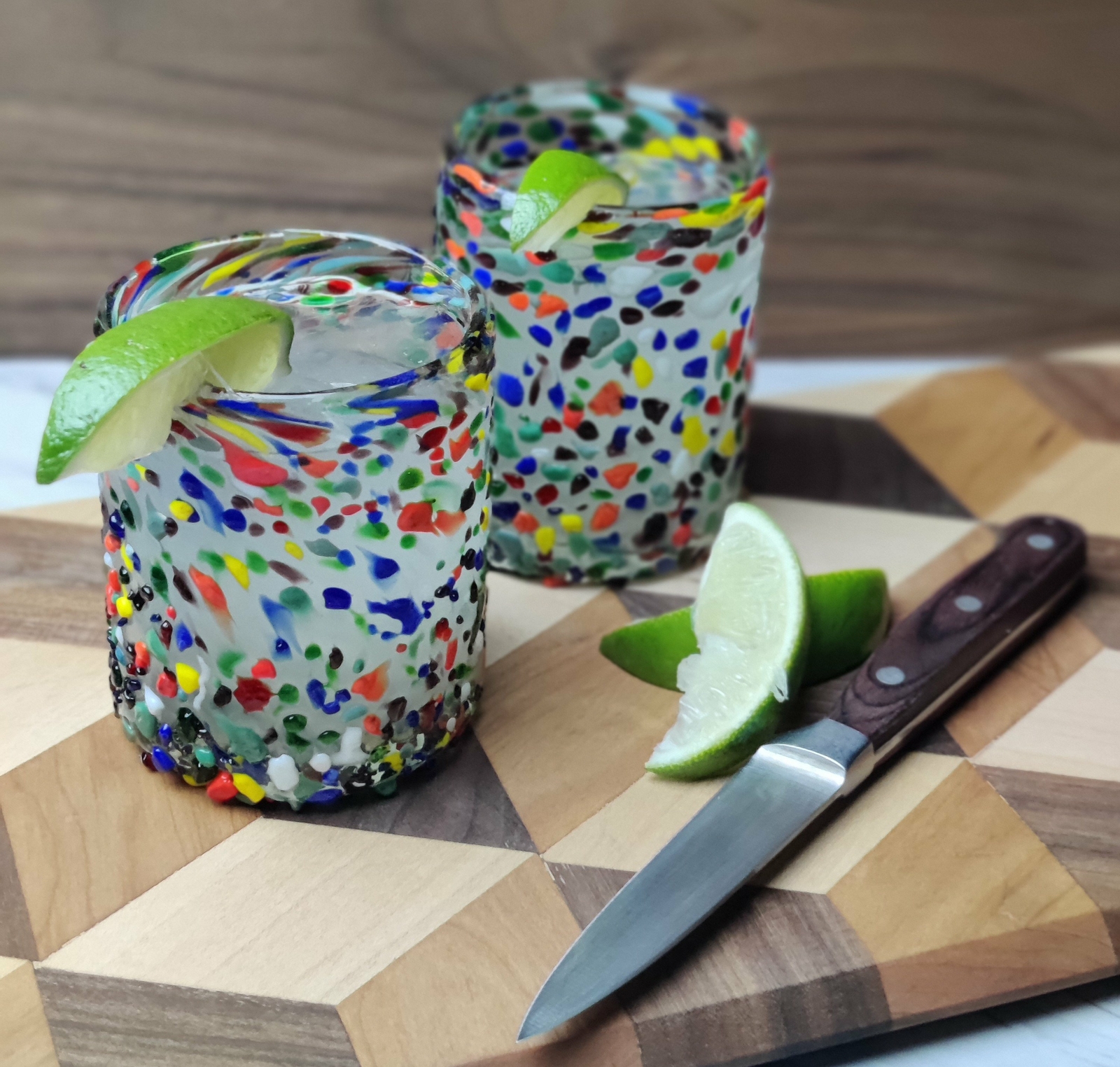 Hand Blown Mexican Drinking Glasses – Set of 6 Confetti Rock Tumbler Glasses...