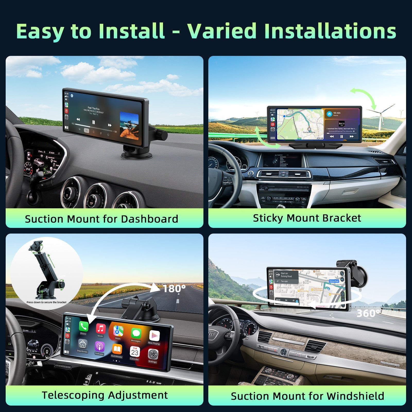 Wireless Carplay Screen for Car, 10.26" Portable Car Stereo Radio Touch Screen