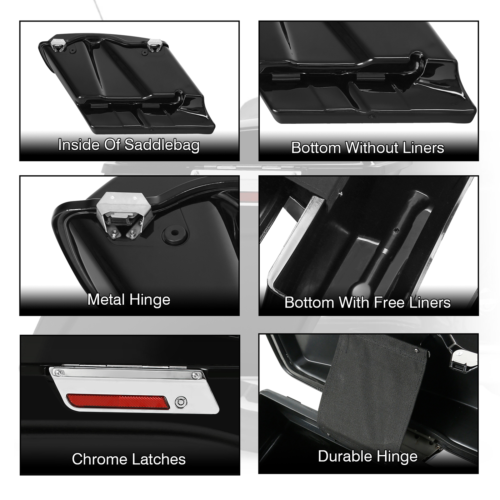 5" Vivid Black Stretched Extended Hard Saddlebags Fit For Harley Touring 93-13