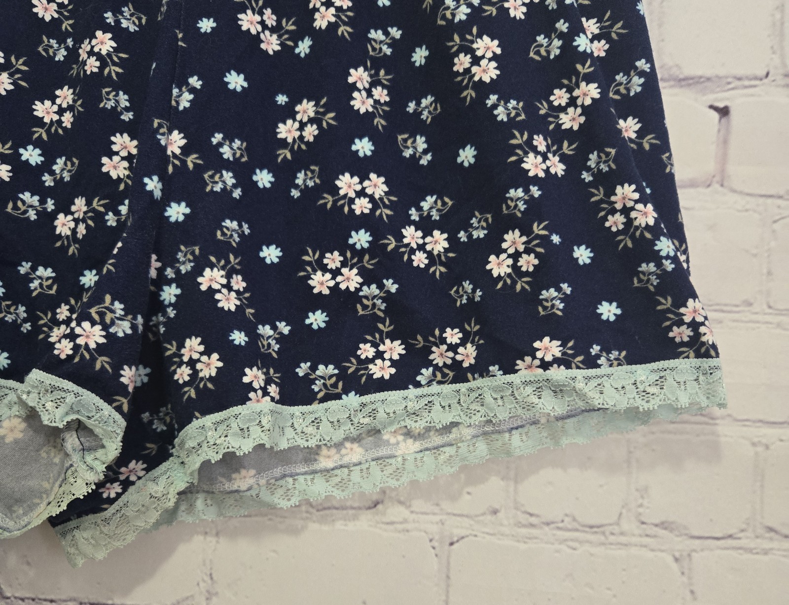 Rene Rofe Sleep Set Lace Tank Top Sz M Navy Blue Floral Pjs Pajamas Lounge SOFT