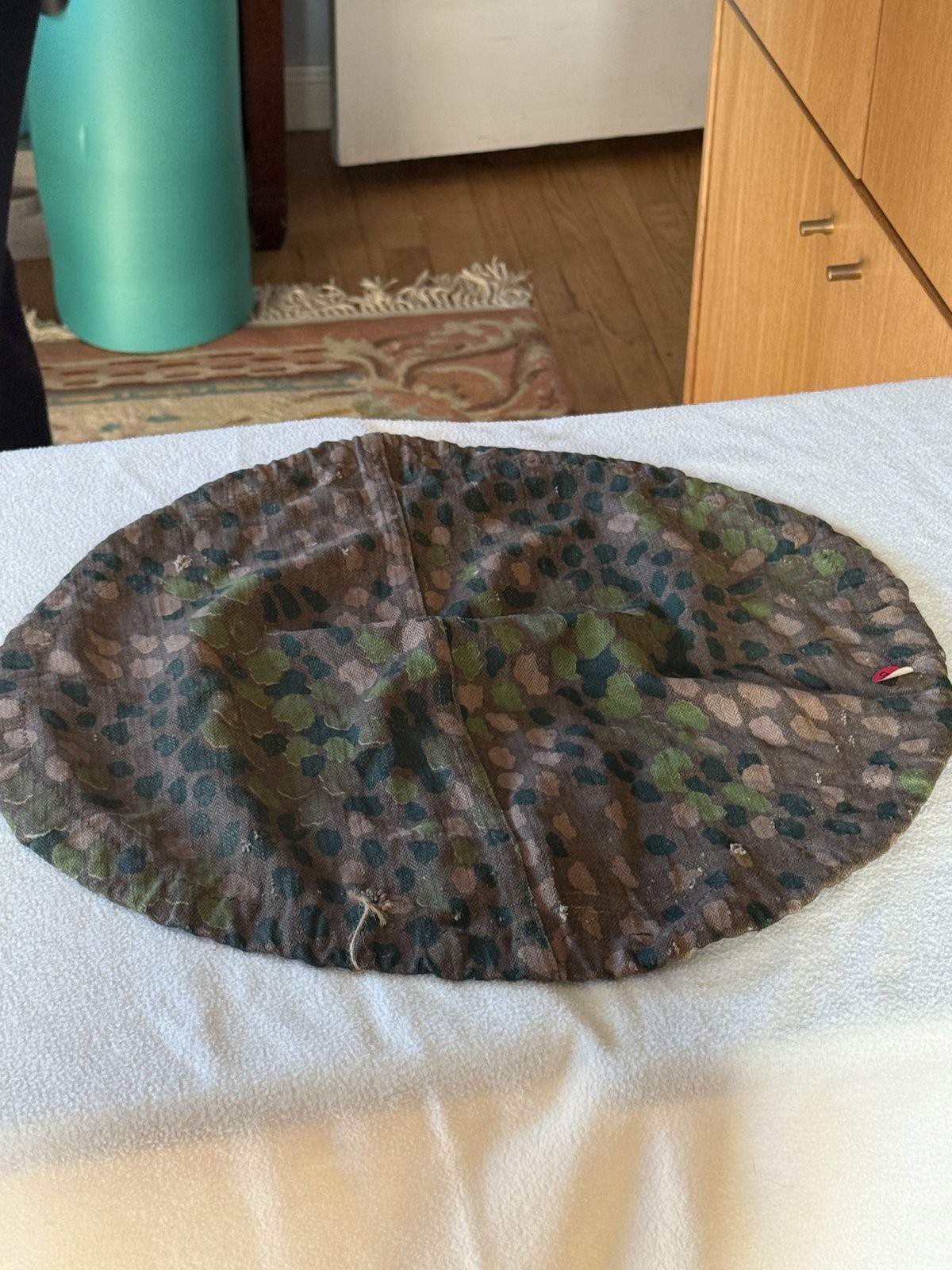 Original WW2 German Field Made HBT Helmet Cover Pea Dot 44 Camo Stamped