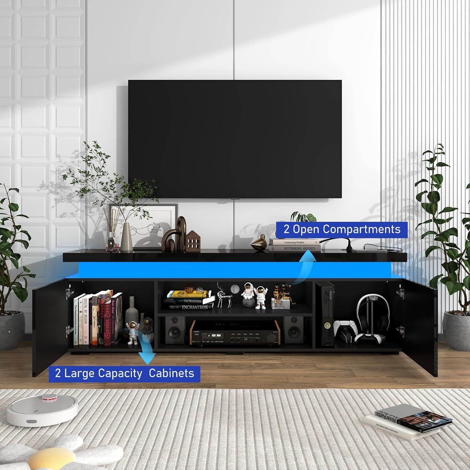 66"/75" Modern High Gloss LED TV Stand, Entertainment Center for 75"/85" TV