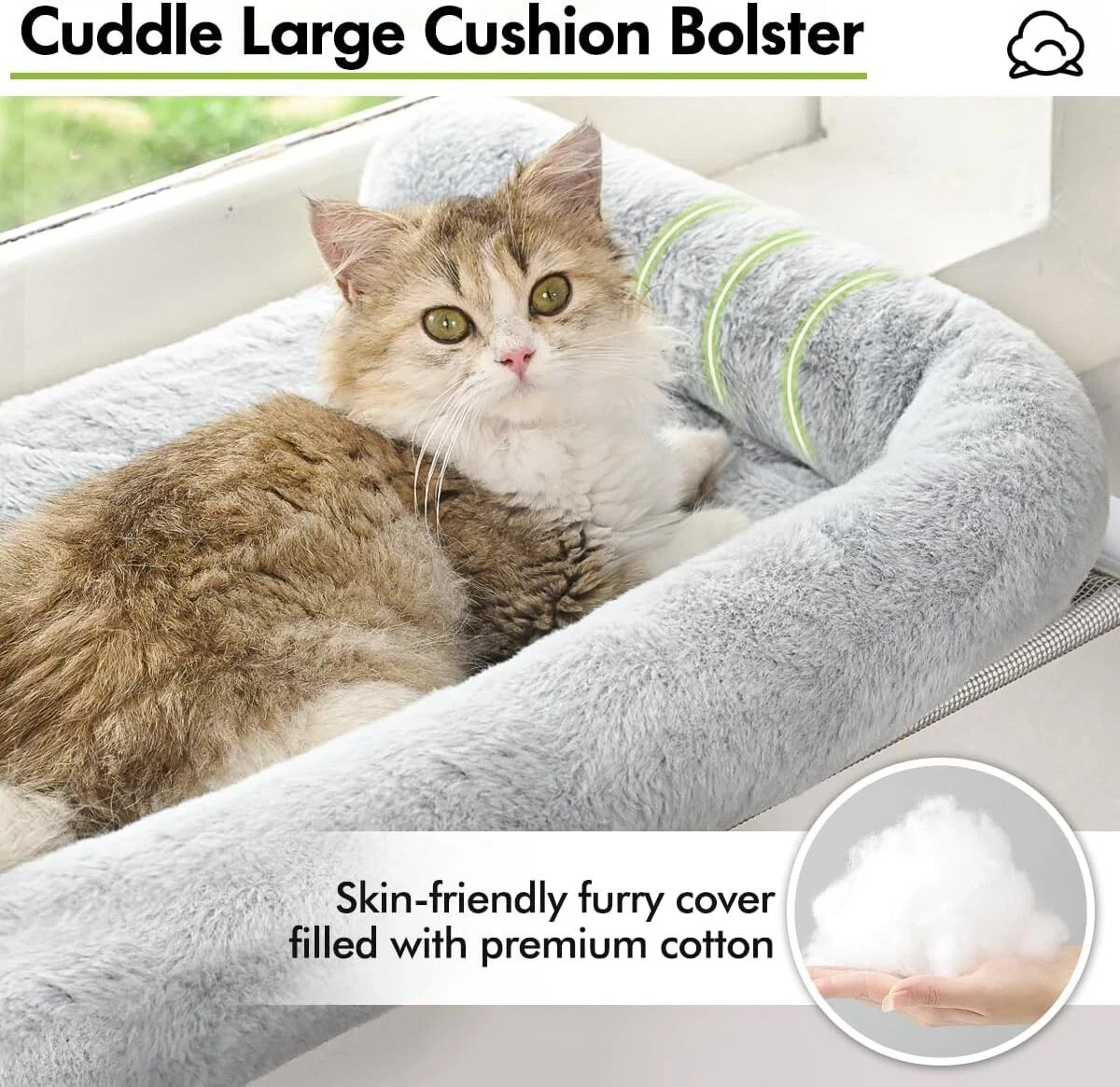 Cat Window Perch with Bolster, Adjustable Hammock Seat for Large Cats Gray