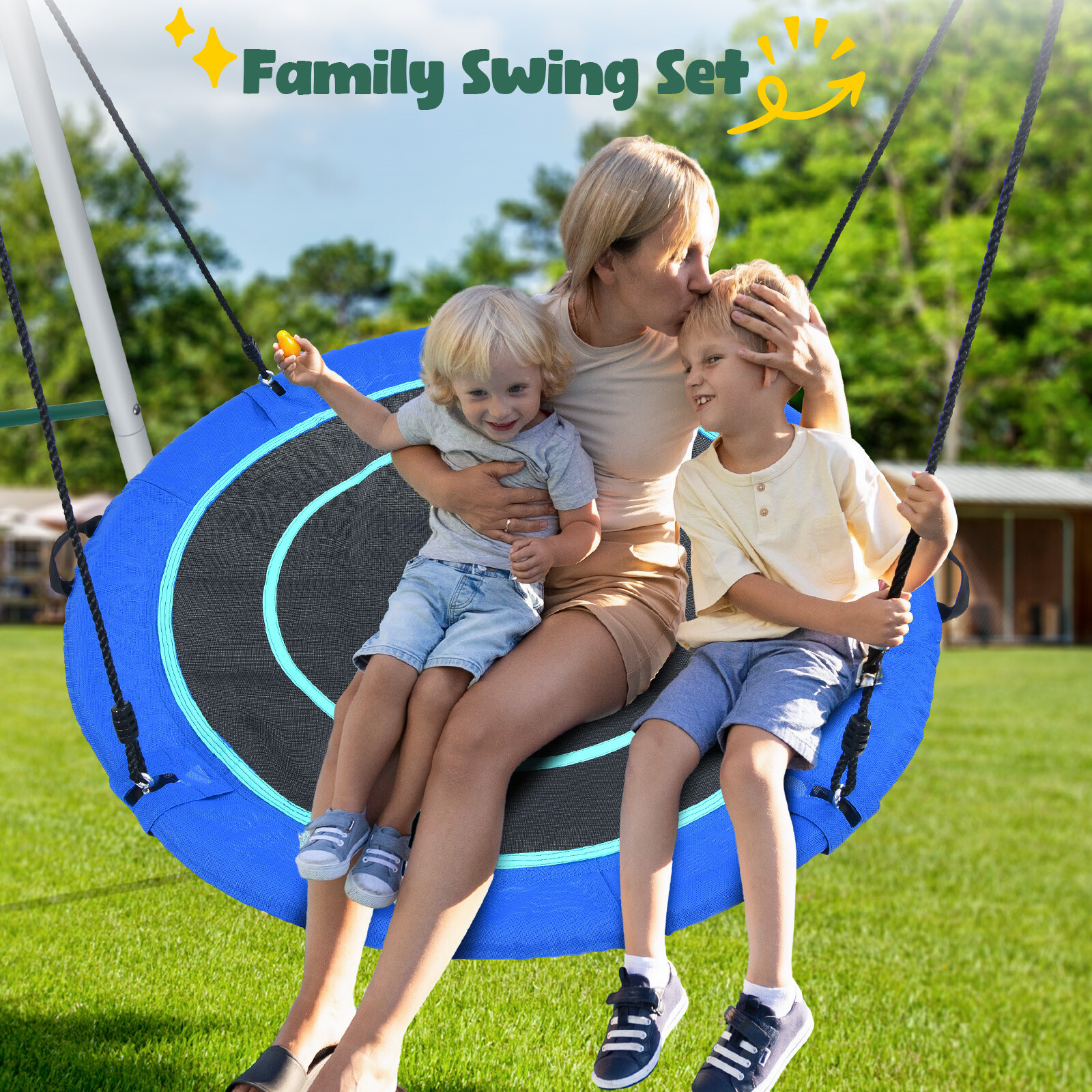 Hapfan 500lb 6.5ft Heavy Duty Metal Swing Set for Backyard with 50" Saucer Swing