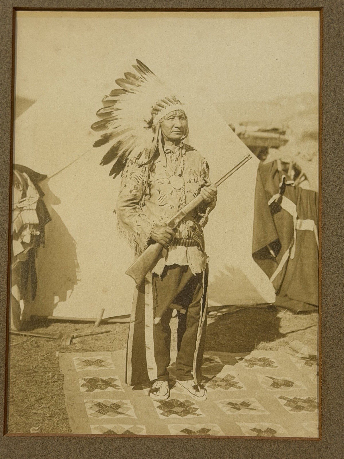 Vintage Native American Cabinet Photo Titled: "Lone Dog"; Early 20th Century
