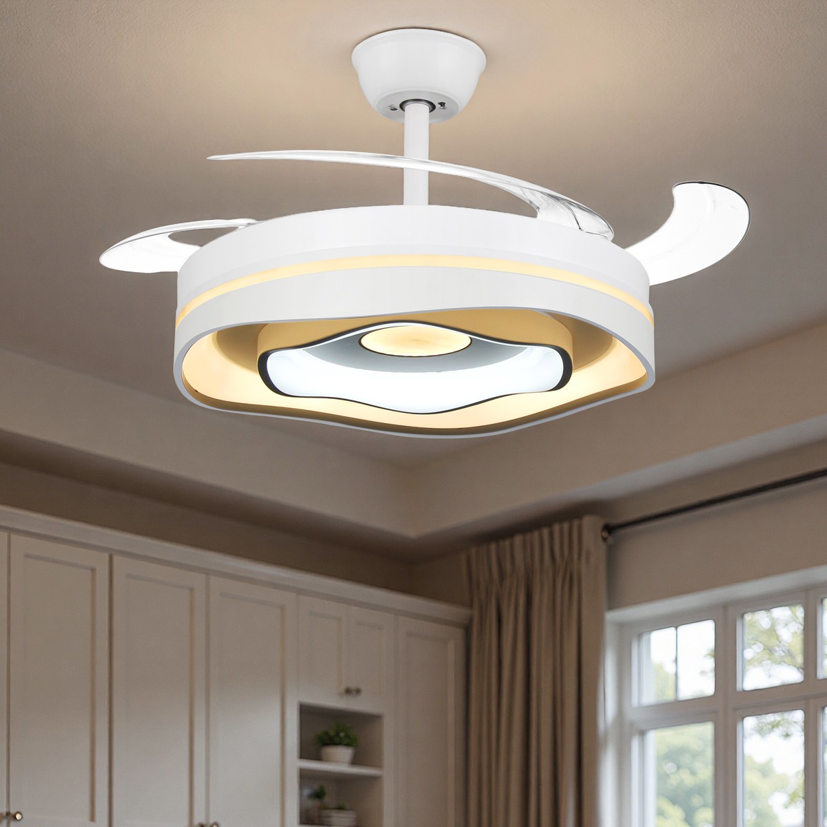 42" Modern 3 Color Light Ceiling Fan w/ Light Remote Control Retractable Blades