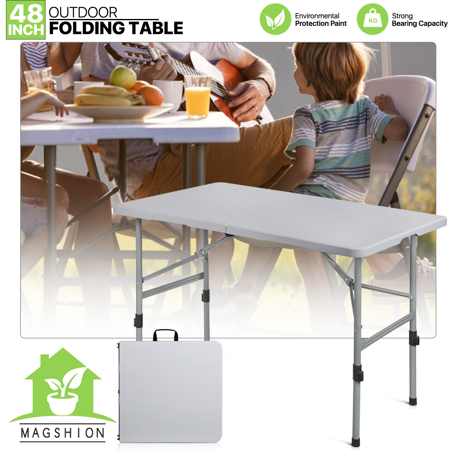 4ft Grey Portable Folding Home Plastic Table Adjustable Foot Camping Picnic Desk