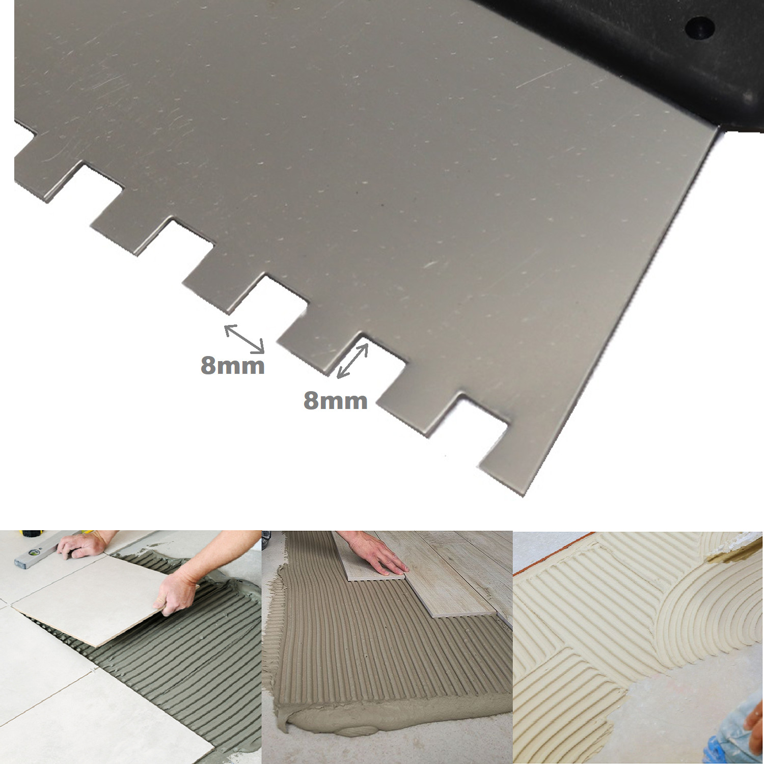 250mm 8x8 Tiling Adhesive Glue Spreader Notched Teeth Serrated Comb Trowel