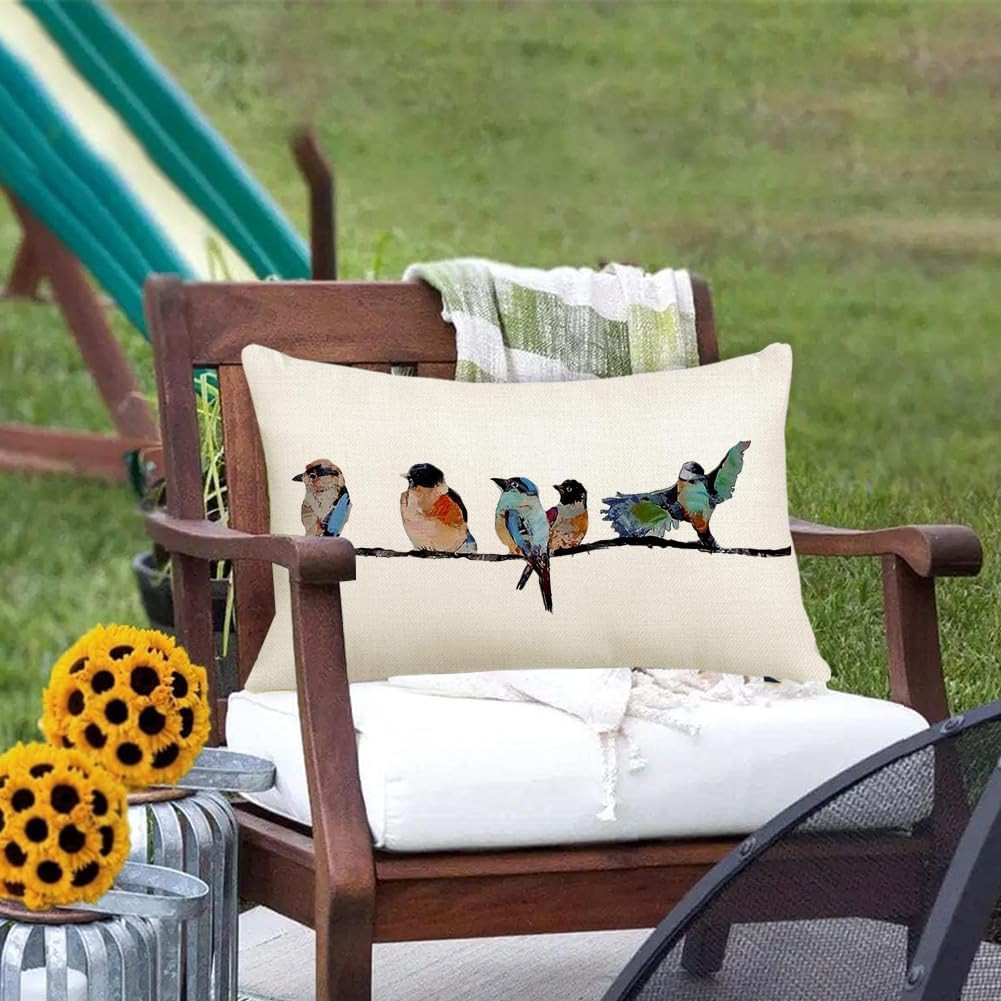 12x20 Lumbar Pillow Decorative Throw Pillows,Small Hand-Painted Outdoor Birds Pi