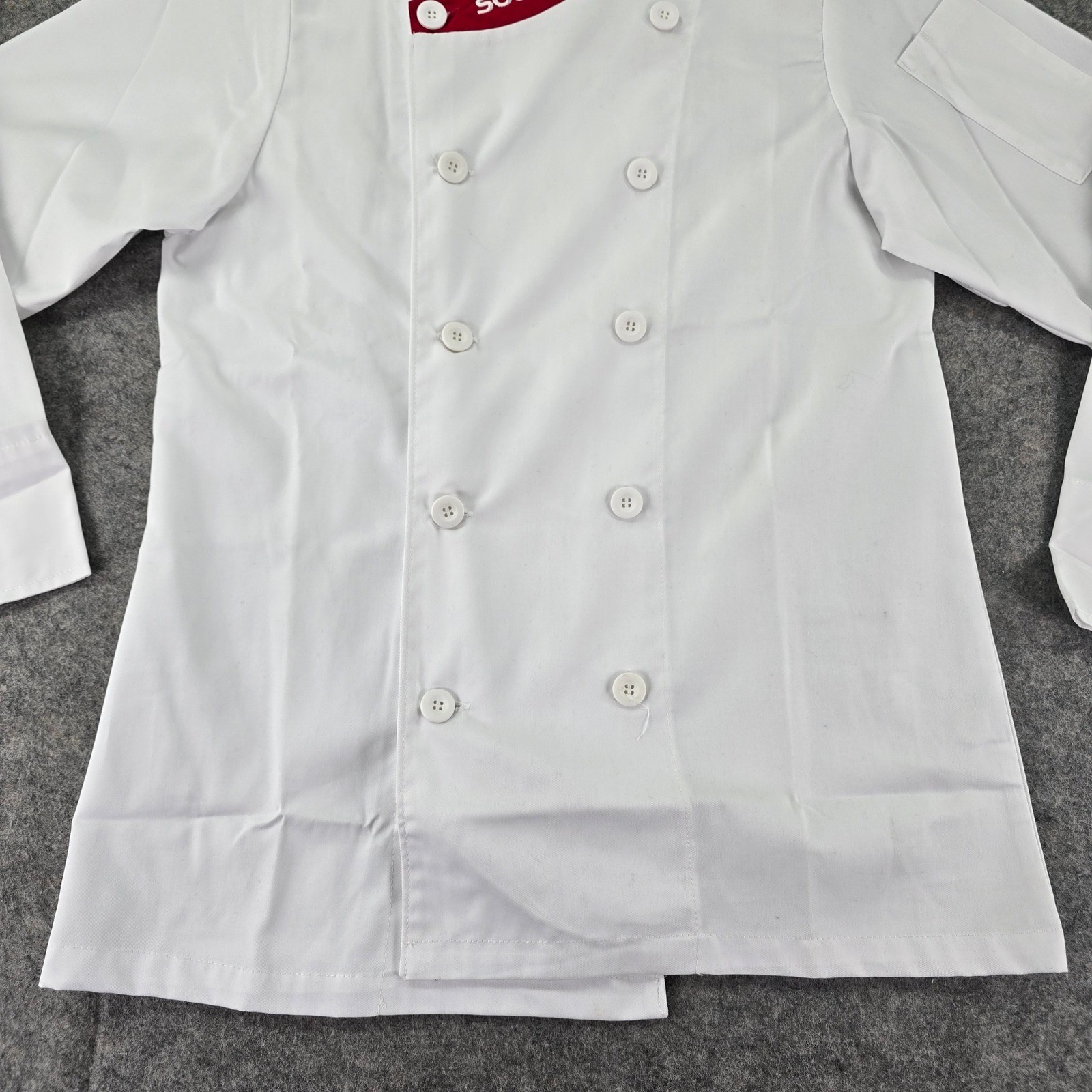 Sodexo White Chef Coat Red Trim Double Breasted Snap Button Size XS Unisex
