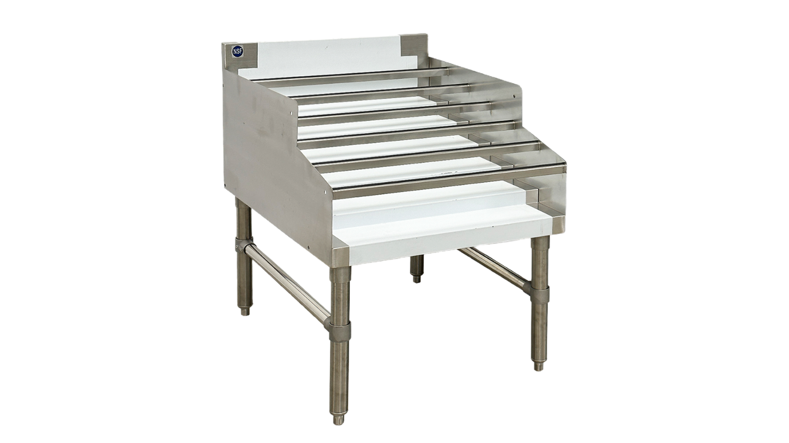 24" W 6 Shelf Liquor Display Rack, Stainless Steel