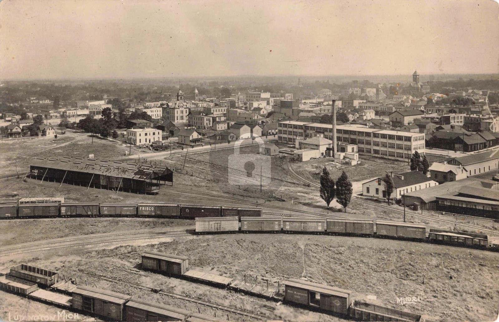 Railroad Train Yard, Ludington MI Michigan 1917 RPPC Photo Postcard COPY