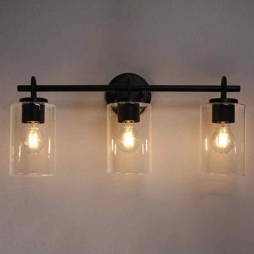 LNC Modern Black Bathroom Vanity Light with Cylinder Clear Glass Shades 22 in.