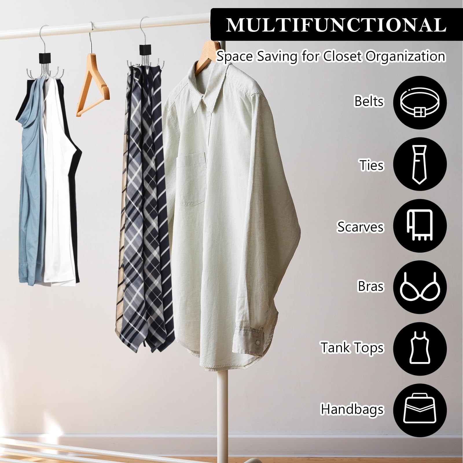2 Pack Belt Hanger Organizer 360° Rotatable Bra Storage Rack for Ties Tank Tops