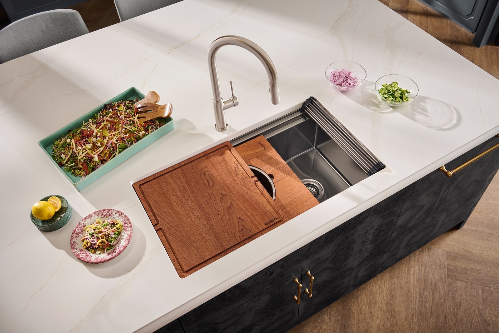 Ruvati 33" Gunmetal Black Workstation Two-Tiered Ledge Kitchen Sink - RVH6222BL