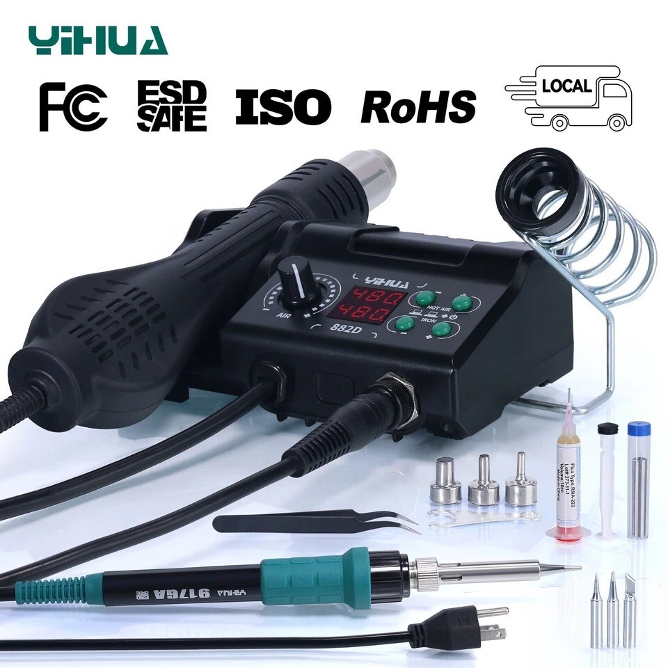 YIHUA Soldering Iron Station Digital Hot Air Gun Desoldering Rework Station Kit
