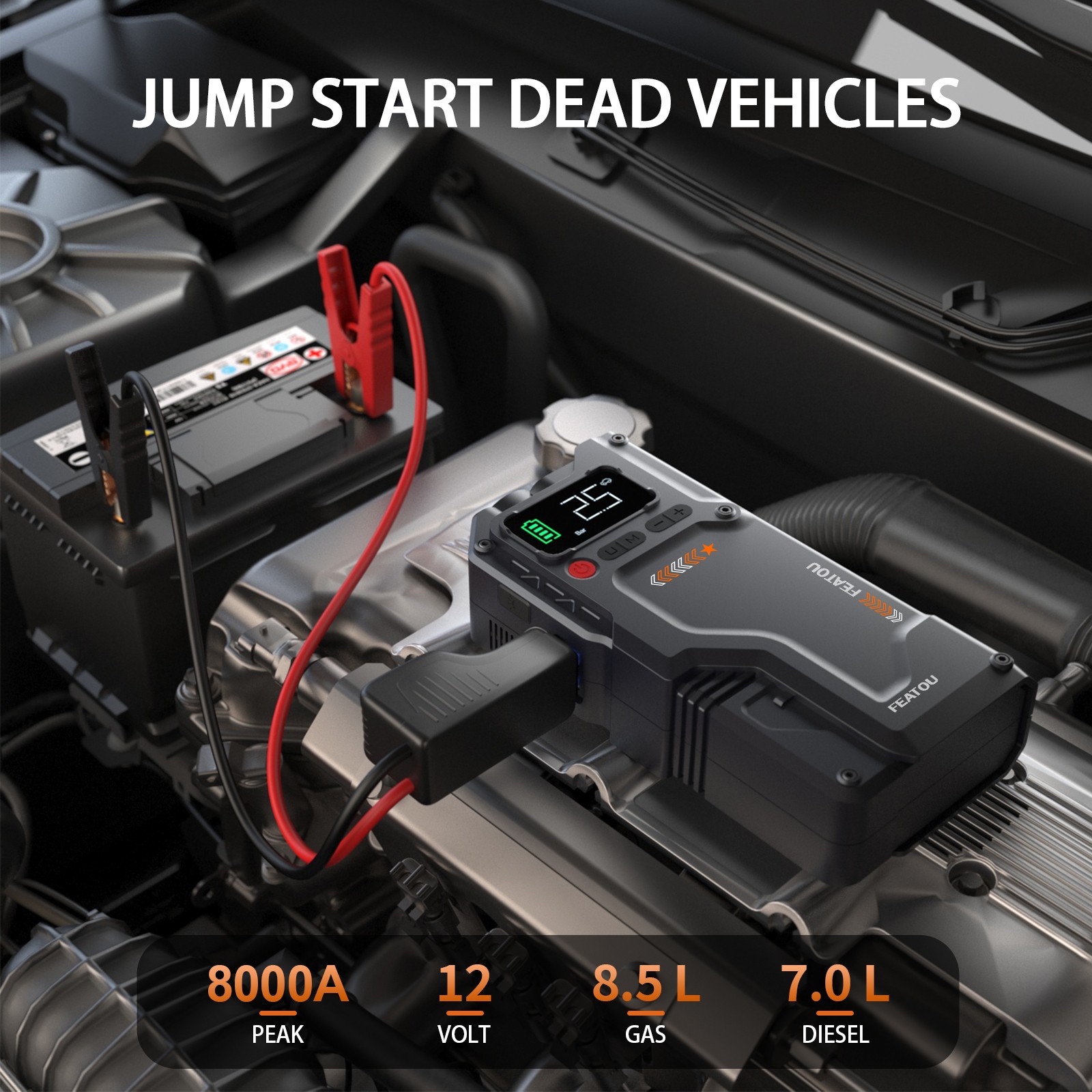 8000A Featou Jump Starter Air Compressor Portable 150PSI Car Battery Booster 12V