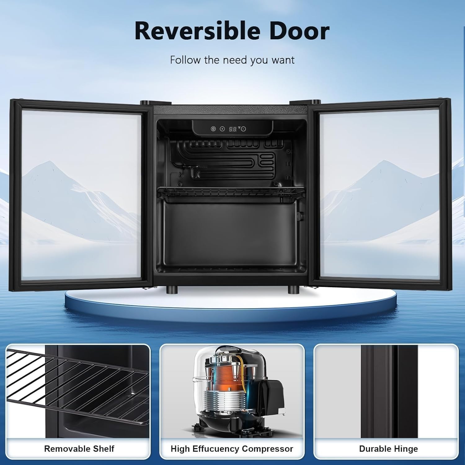 48 Can Mini Fridge Cooler - Beverage Refrigerator Black Glass Door for Beer Soda