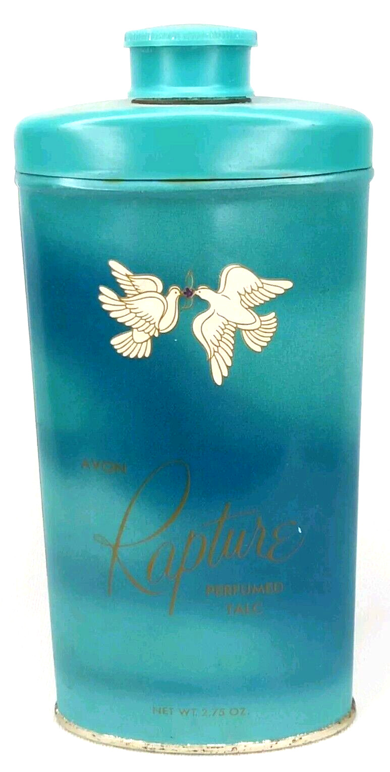 Vintage 1960s Avon Rapture Perfumed Talc Talcum Powder Original Blue Metal Tin