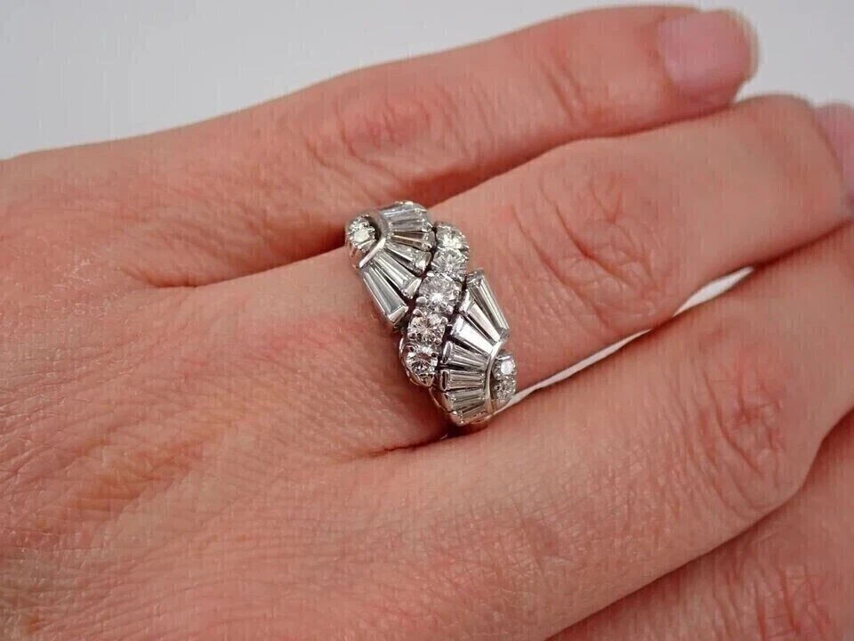 2.50Ct Baguette Cut Moissanite Band Engagement Ring 14K White Gold Plated